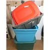 Image 1 : *(3) Totes - (1 has lid - extra lid) - w/Partial Bag of Coarse Pearlite