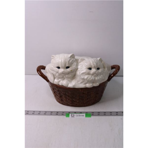 Ceramic Cats in Basket Storage Box