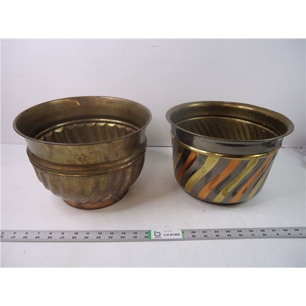 (2) Brass Planters