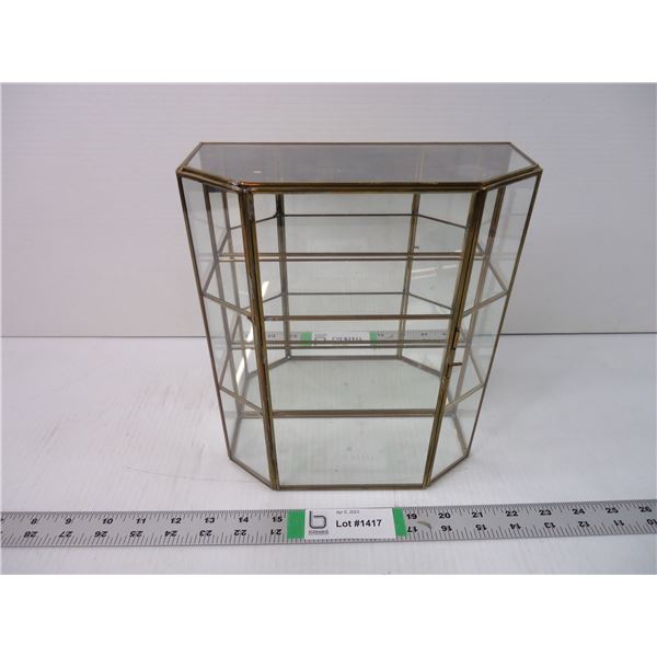 Small Curio Cabinet Brass & Glass -8.5"w by10"tall