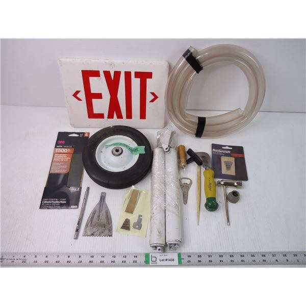 Various Misc. Exit Sign, Tire, Screen Door Actuators, and tools etc...