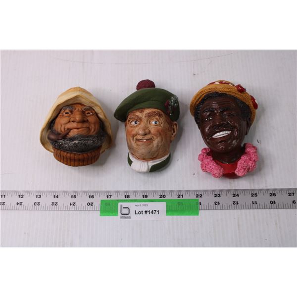 (3) Vintage Chalkware Heads