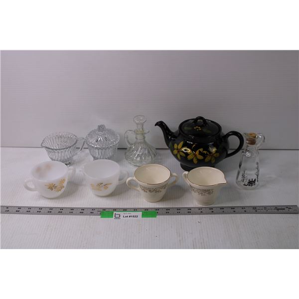 Lot of Assorted Vintage Dishes - Teapot, Creamer and Sugar Set