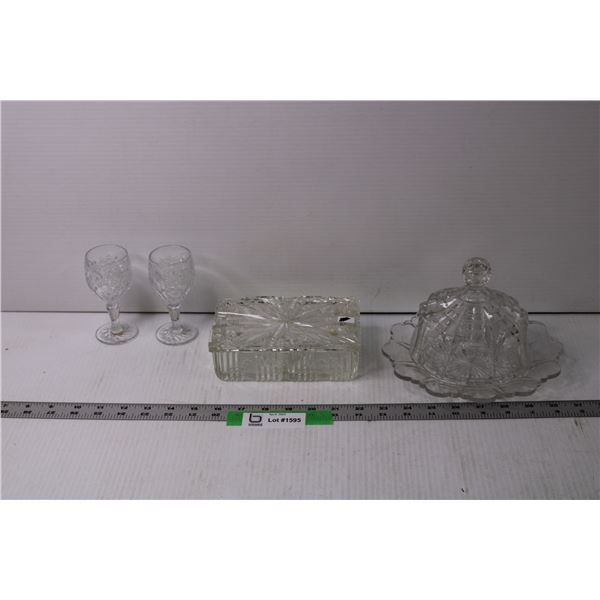 Lot of Assorted Glass Items -Trinket Box, Glasses