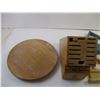 Image 2 : Knife Block, wooden Lazy Susan, and (4) Wooden Decor Items