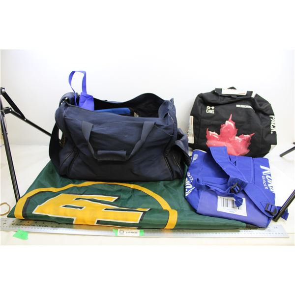 Molson Edmonton Eskimos Flag, (2) Soft Cooler Bags + Misc.