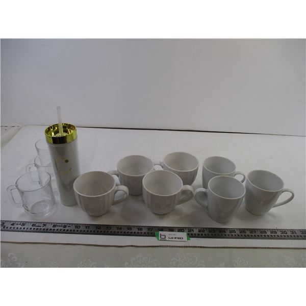 (10) Assorted Coffee Mugs + Ice Coffee Cup