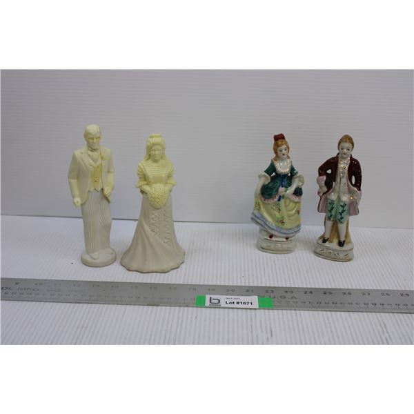 Pair of Ceramic Figures +Pair of Avon  Bridal Moments  Collector Bottles