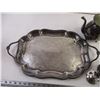 Image 4 : (4) Silver Plated Items (Cocktail Shaker, Platter, Tea Pots)