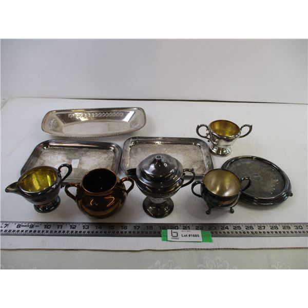 (9) Silver Plated Items (Platters, Cream and Sugar Etc.)