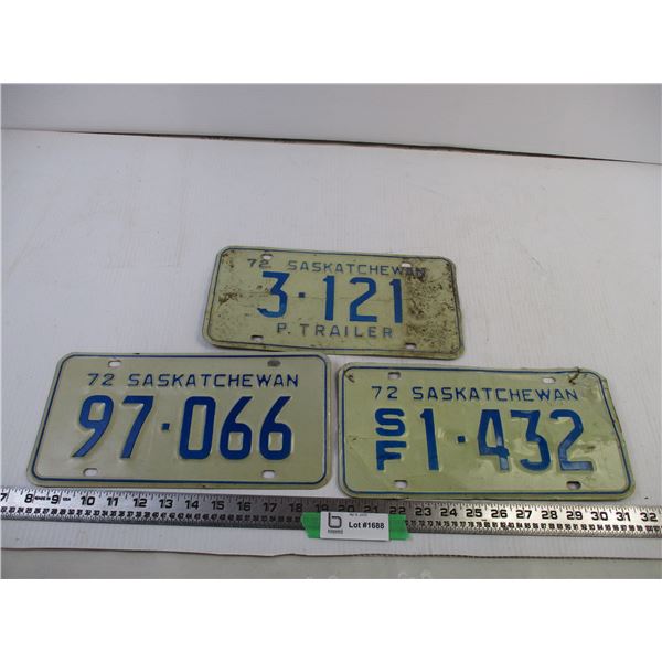 (3)1972 Saskatchewan License Plates