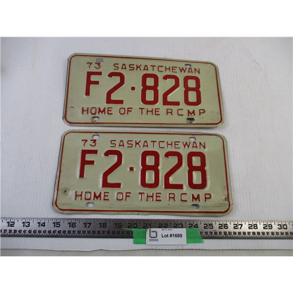 Pair of 1973 Saskatchewan Farm License Plates