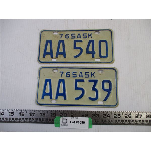 (2) 1976 Saskatchewan Motorcycle License Plates