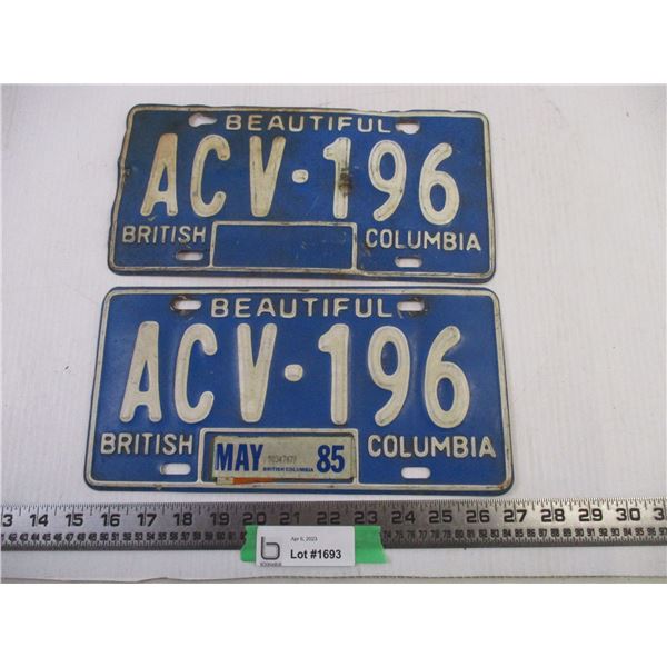 Pair of British Columbia License Plates