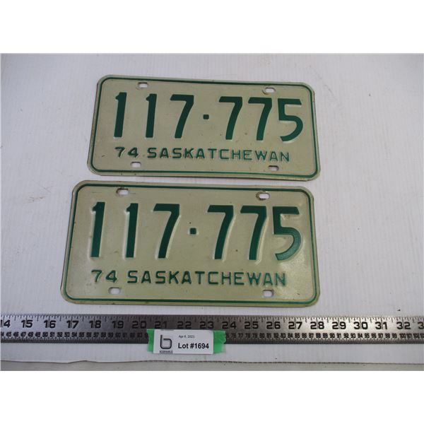 Pair of 1974 Saskatchewan License Plates