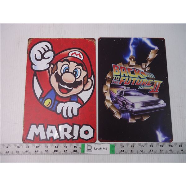 (2) Tin Fantasy Signs-Mario and Back to the Future II