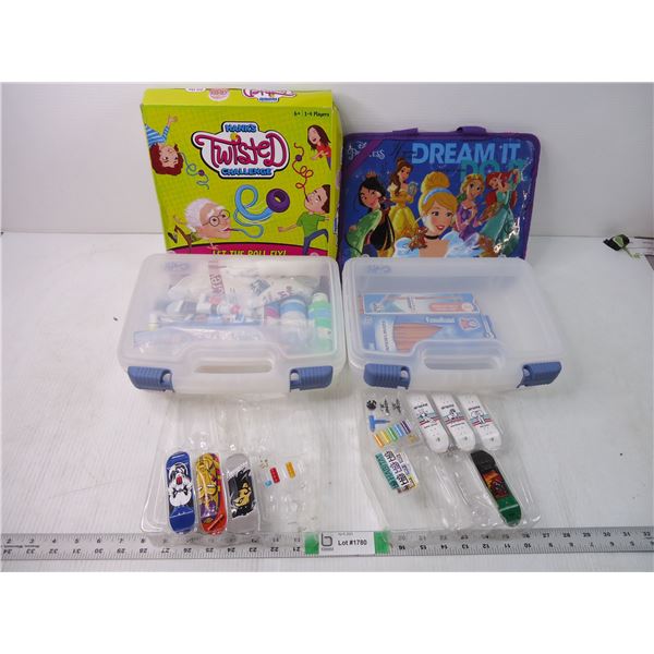 Mini Skateboard Kits, Container of Paints for Crafts, Pencils, Game, Princess Bag