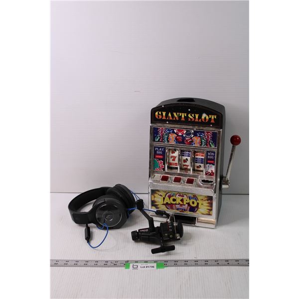 Mini Slot Machine, Headphones and Fishing Reel