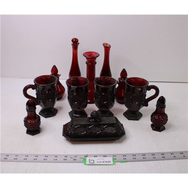 (7) Pieces of Avon "Cape Cod" +(5 ) Red Glass Items