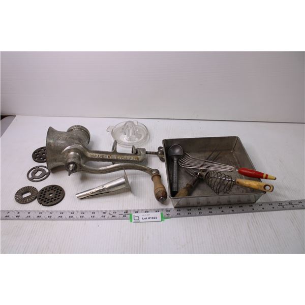 Vintage Meat Grinder (Made in England)+ Misc. Kitchen Items