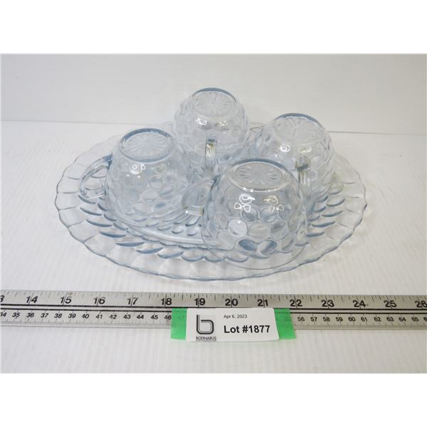 Vintage Glass Platter w/Matching Glass Cups