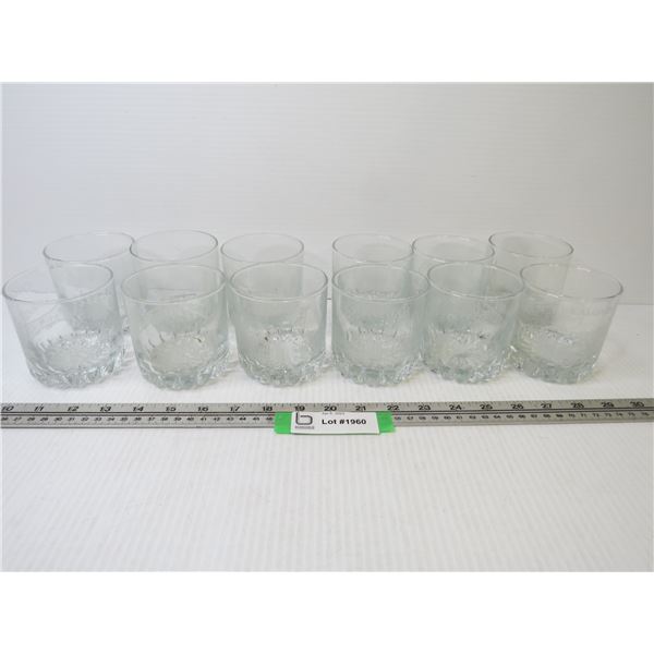 (12) Drinking Glasses (etched winter sports)