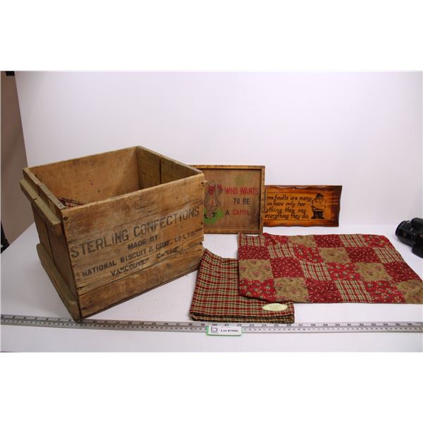 Sterling Confections Crate + (2) Novelty Signs and Set of Placemats/Napkins