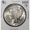 Image 1 : 1934-D $1 Peace Silver Dollar Coin