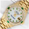 Image 1 : Rolex Ladies 18K Yellow Gold Diamond and Emerald President Wristwatch with Rolex Box