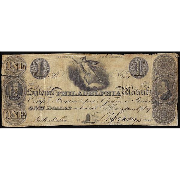 1829 $1 Salem & Philadelphia Manufacturing Comply Salem, NJ Obsolete Note