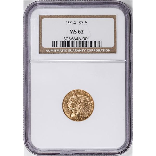 1914 $2 1/2 Indian Head Quarter Eagle Gold Coin NGC MS62