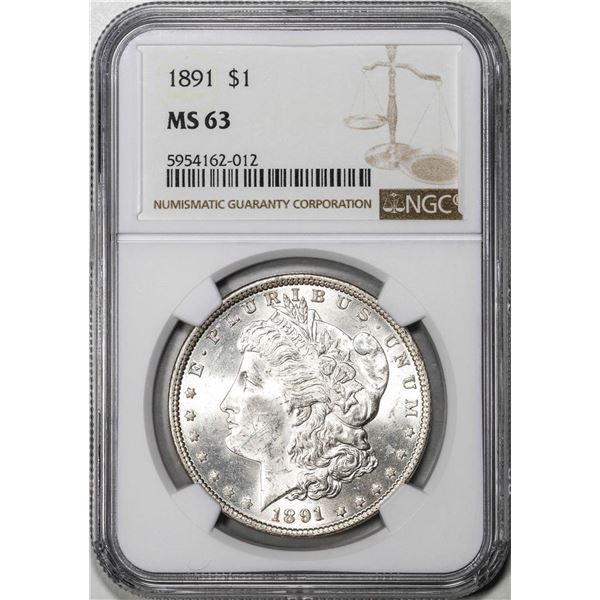 1891 $1 Morgan Silver Dollar Coin NGC MS63