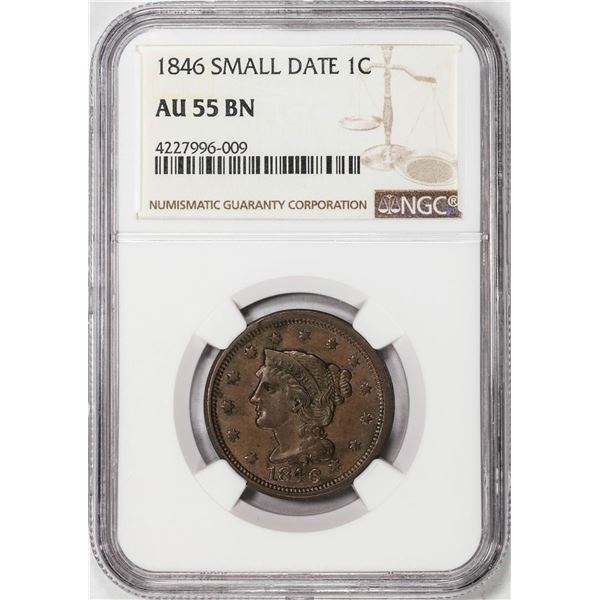 1846 Small Date Coronet Head Large Cent Coin NGC AU55BN