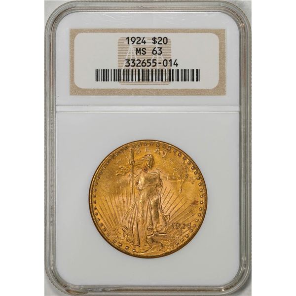 1924 $20 St. Gaudens Double Eagle Gold Coin NGC MS63