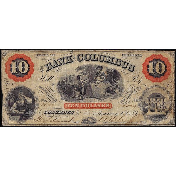 1859 $10 The Bank of Columbus Georgia Obsolete Note