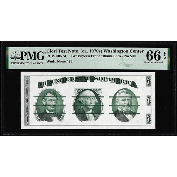 Circa 1970's Washington Center Giori Test Note PMG Gem Uncirculated 66EPQ