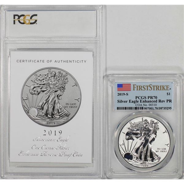 2019-S Enhanced Reverse Proof $1 American Silver Eagle Coin PCGS PR70 First Strike