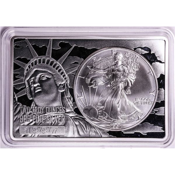 1997 $1 American Silver Eagle Coin & 2oz Silver Bar Set