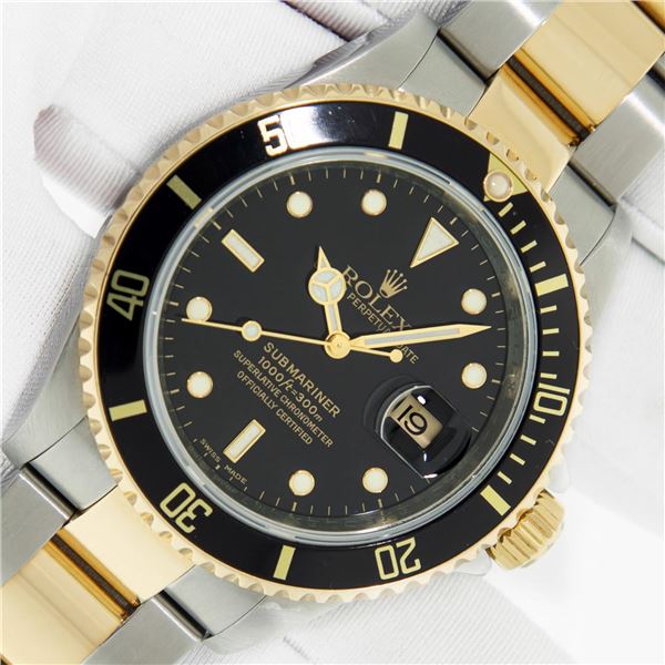 Rolex Men's Two Tone Black Submariner Wristwatch