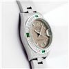 Image 4 : Rolex Ladies Stainless Steel Salmon Arabic Diamond and Emerald Datejust Wristwatch