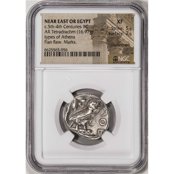 c.5th-4th BC Near East Or Egypt AR Tetradrachm Athens Owl Ancient Coin NGC XF