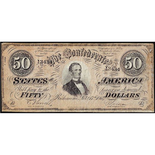 1864 $50 Confederate States of America Note