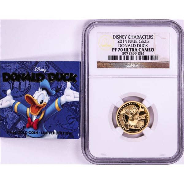 2014 $25 Proof Niue Disney Donald Duck Gold Coin NGC PF70 Ultra Cameo