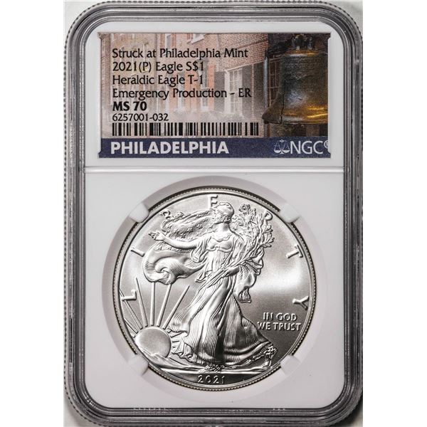 2021(P) Type 1 $1 American Silver Eagle Coin NGC MS70 ER Philadelphia Emergency Issue