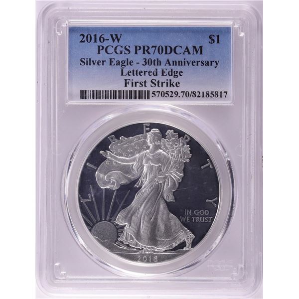 2016-W Lettered Edge $1 Proof American Silver Eagle Coin PCGS PR70DCAM First Strike