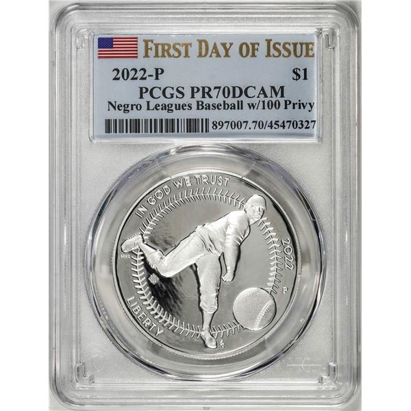 2022-P $1 Proof Negro Leagues Baseball Silver Dollar Coin PCGS PR70DCAM FDOI