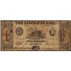 Image 1 : 1853 $5 The Lancaster Bank Lancaster, PA Obsolete Note