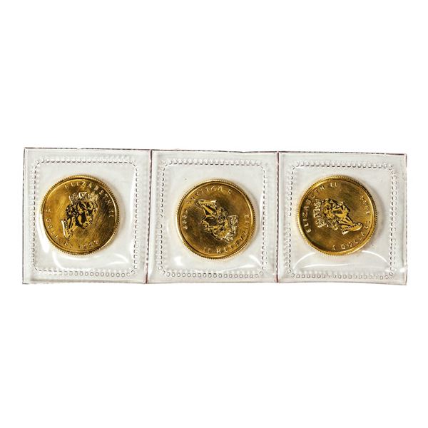 Lot of (3) Sealed 1999 Canadian $5 Maple Leaf Gold Coins