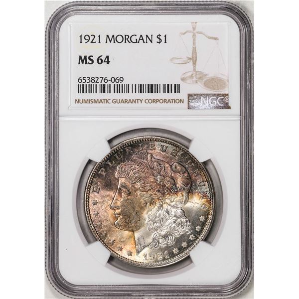 1921 $1 Morgan Silver Dollar Coin NGC MS64 Amazing Toning