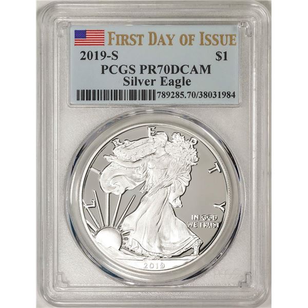2019-S $1 Proof American Silver Eagle Coin PCGS PR70DCAM First Day of Issue
